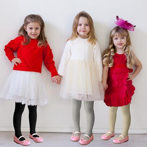 techcity Toddler Little Girls Tights 3 Pack Cotton Seamless Leggings Stockings Cable Knit Pantyhose 2-14T2