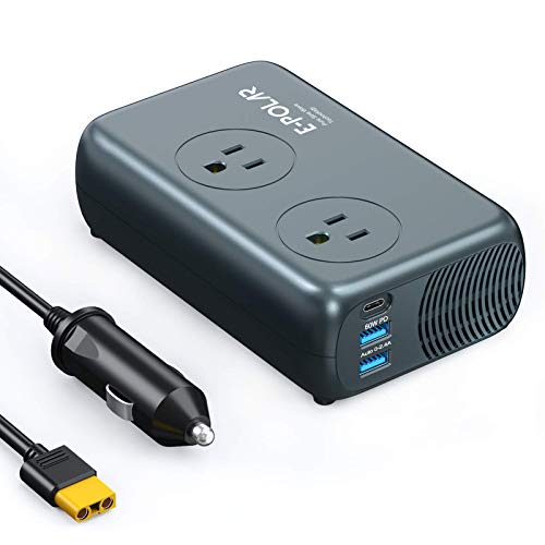 300W Pure Sine Wave Inverter by E-POALR, Power Inverter with [60W PD USB-C] for Car DC 12V to AC 110V Adapter Plug Outlets with detabable and upgradeable XT60 Connector Cable.