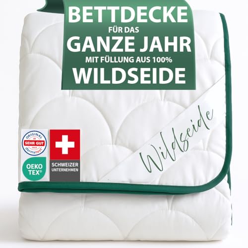 Welldora Ganzjahresdecke 135x200 | Füllung 100% Wildseide | Luftige Bettdecke für das ganze Jahr | Oeko-Tex Zert. in der Schweiz | Fachärztl. geprüft für Allergiker | Luxuriöse Decke Kühldecke