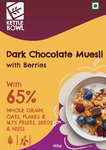 Kettlebowl Dark Chocolate millet muesli and Berries with 65% wholegrain and millets, Rich Cocoa butter and Cocoa powder with Cranberries, Almond slices, Dates, Raisins and pumpkin seeds. (B0D53SY9PX) Amazon Price History, Amazon Price Tracker