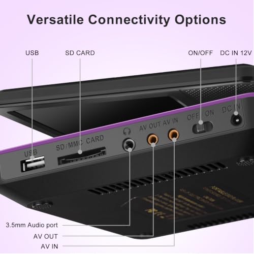 Image of HOPYOP 9 inch Portable DVD Player for Car & Kids with 7 inch Swivel Screen, Purple
