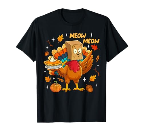 Thanksgiving Turkey Cat Meow Autumn Pumpkin Women Men Kids T-Shirt