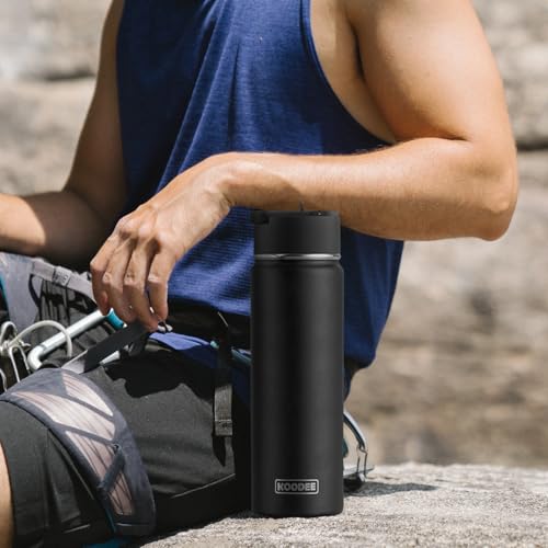 Image of koodee 22 oz Water Bottle with Straw Lid Stainless Steel Vacuum Insulated Sports Water Bottle for School, Reusable Metal Water Bottle Flask for Boy (Black)