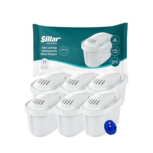 Sillar Wasserfilter Kartuschen kompatibel mit BRITA Maxtra+, Marella, Aluna, Elemaris – 6er Pack, Aktivkohle & Ionenaustauscher, BPA-frei, reduziert Kalk und Chlor, für sauberes Trinkwasser