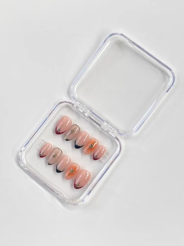 Peach Celestial Tips Press-On Nails | Soft Peach Base with Star & Moon French Tips | Glossy Finish | Lightweight & Long Lasting | Easy DIY Nail Kit | Perfect for Weddings, Festival Wear & Everyday Elegance-image-33