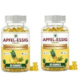 2 Stück Apfelessig Gummies 1000mg – Zuckerfrei Apple Cider Vinegar Gummibärchen mit Vitamin C, Vitamin B12 & Rote Beete – Vegan & Halal – Ananasgeschmack (120 Gummibärchen)
