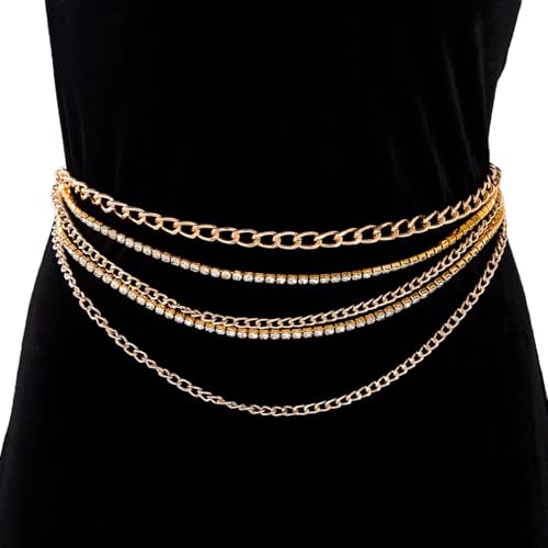 Rhinestone Waist Chain Gold Layered Waist Chains Crystal Belly Chain Tassels Body Jewelry for Women2