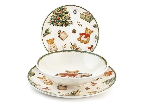H&H Teddy Bear Servizio Tavola, 18 Piatti, in Stoneware, Natale, Festività