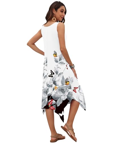 Image of AUSELILY Women's Summer Dresses Casual Sleeveless Midi Dress with Pockets | Crew neck tank dress with asymmetrical hem, ideal for beach, vacation, and daily wear