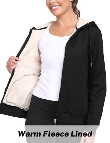 Image of MoFiz Zip Up Hoodie Women Fleece Lined Jackets Winter Coats With Pocket