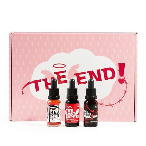 I LOVE SPICY The End – Estuche de 3 Salsas Picantes Extremas (3x20ml) con Carolina Reaper y Trinidad Scorpion – Regalo Gourmet para Amantes del Picante y Retos de Chile
