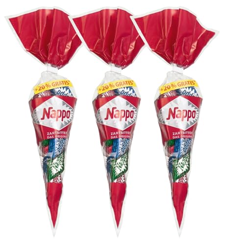 Nappo Zartbitter Spitztüte 175g | Holländischer Nougat in Spitztüte mit Zartbitter Schokoladen Überzug | Das Original | Schokoladengenuss (3er Pack)
