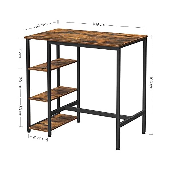 VASAGLE Bar Table, Kitchen Table, Dining Table with 3 Shelves, Stable Steel Structure, for Bar Party Cellar, Restaurant, 109 x 60 x 100 cm, Industrial Style, Easy to Assemble, Rustic Brown LBT11X - Image 8