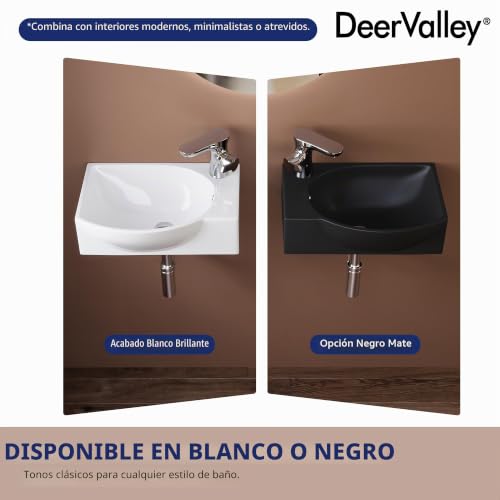Lavabo de pared DeerValley pequeño para esquinas con agujero para grifo y rebosadero 8