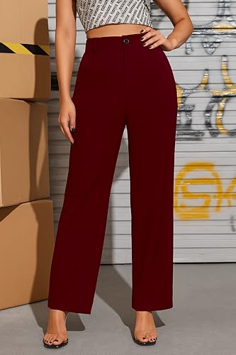 Image of Lycra Trouser for Women - Straight Fit Ankle Length Formal Pant for Office & Casual Wear, Classy Solid Pattern & Plain Design, Comfortable & Stretchable (in, Numeric, 34, Maroon)