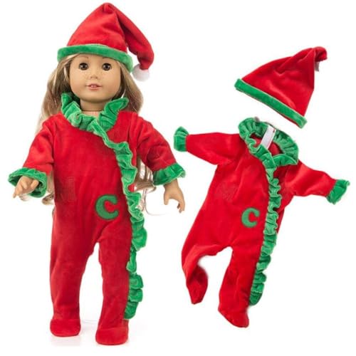 Uteruik Conjunto navideño de Pijama con Gorro para muñeca Americana de 46 cm/18 Pulgadas, Color Rojo, Estilo Casual
