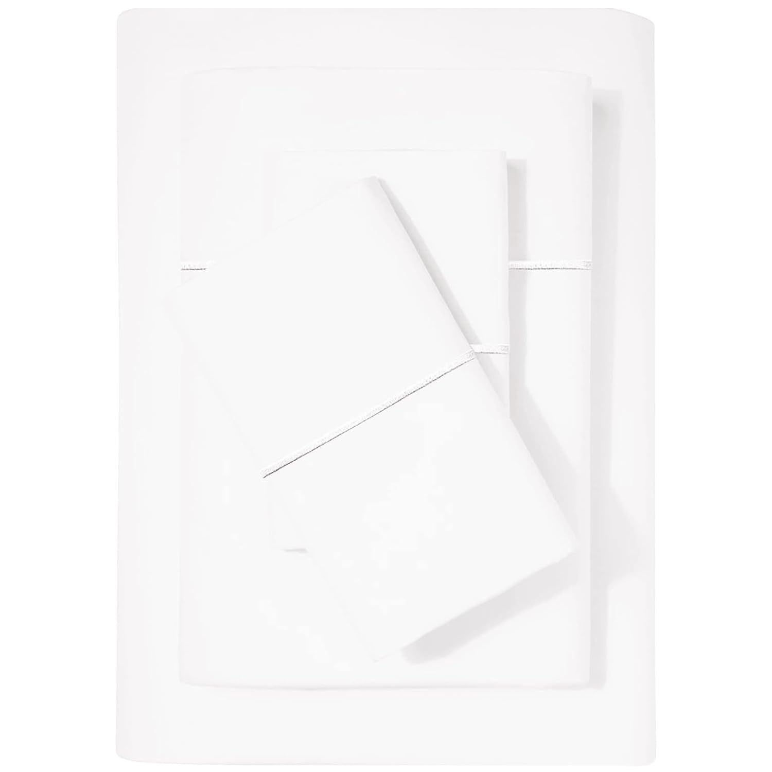 Feather & Stitch 500 TC King Size Damask Bed Sheet Set, 100% Cotton Soft Breathable Bedsheets, 4 Piece 18" Deep Pockets Sateen Weave Striped Bedding Mattress Resort Hotel Luxury- (Solid White)