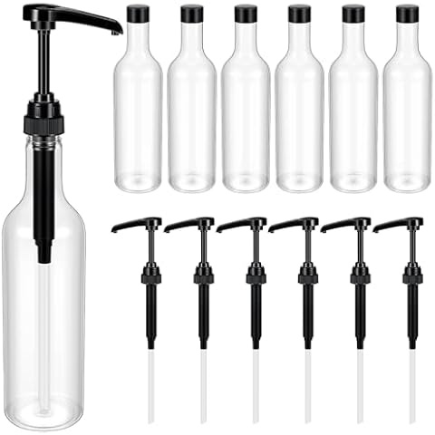 Maxdot 12 Pcs 25 oz Syrup Bottles with Pump Plastic Syrup Pump Dispenser Long Neck Bottles for Coffee Syrup Clear Wine Bottles Syrup Dispenser for Coffee Bar Accessories Home Party Cover