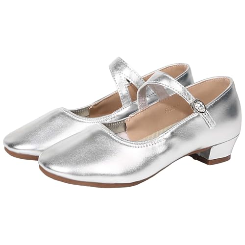 Mary Jane - Zapatos de baile latino para mujer, con correa al tobillo, zapatos de personaje de salón de baile latino moderno, zapatos de baile dorado, regalo, Silver, 40 EU