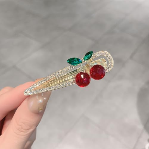 Frcolor J421704X5VQXV 2Pcs Sweet Cherry Hair Clips Rhinestone Cherry Fruit Hair Barrettes Duckbill Clip Hairpins Hair Accessories thumb #2