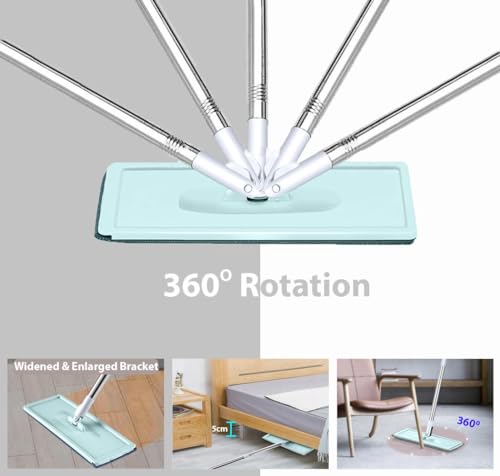 Image of Moppers for Cleaning Floor | Mop Bucket for Home & Kitchen | Flat Mop with Telescopic Mopping Stick | Floor Cleaners Pocha Mob for Wet & Dry Cleaning Supplies with 2 Microfiber Pad | Small