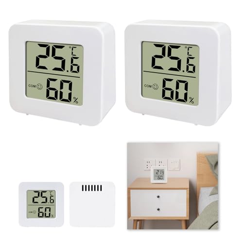 2 Pcs Room Thermometer, Digital Hygrometer Thermometer Indoor, Mini Temperature & Humidity Monitor for Home Office Air Comfort Control, Indoor Climate Meter with LCD Display and Low Power Consumption