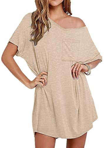 Image of Ekouaer Womens Tshirt Nightgown Cotton V Neck Sleepshirts Comfy Casual Nightshirt for Women