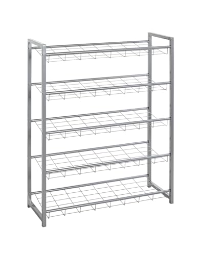 HAKU Étagère à Chaussures en métal avec 5 étagères, Tube d'acier Couleur Aluminium - Dimensions : L 80 x H 106 x P 30 cm, Style : Moderne