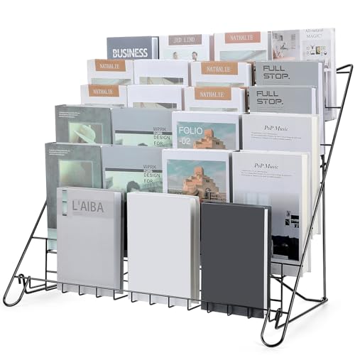 Gejoy 6 Tiered Book Display Rack Wire CD Display Rack Book SigningTabletop Magazine Countertop Holder Retail Literature Brochures Holder(Black)