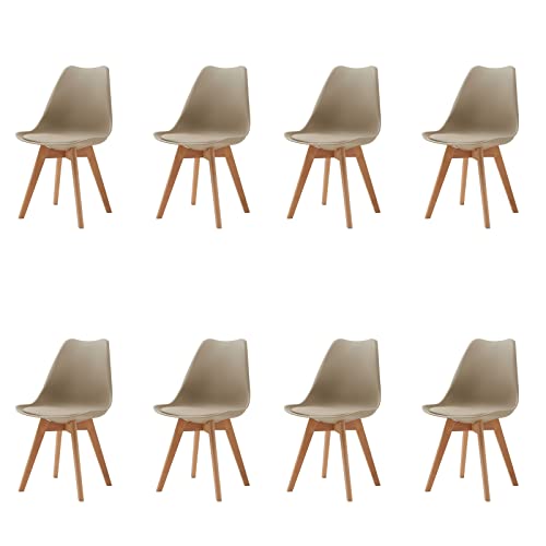 HJhomeheart Lot de 8 Chaises de Salle à Manger, Pieds en Bois Massif, Design Nordique Ergonomique, Chaise de Cuisine, Chaise Moderne (Beige-8)