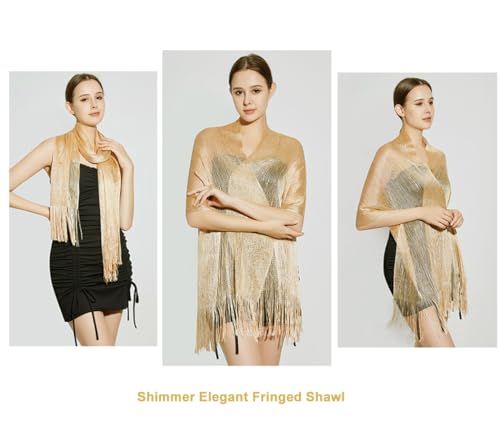 Womens Sparkling Shawls and Wraps for Evening Dresses, 2 pack Metallic Shawl, Glitter Wedding Party Scarf with Long Tassels3