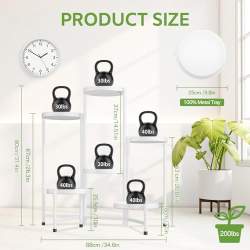 Image of iDavosic.ly 6 Tier Large Plant Stand Indoor with 10 Inch Wide Tray, Tiered Corner Metal Outdoor Flower Display Holder Shelf, Folding Tall Rack for Patio Porch Living Room, White