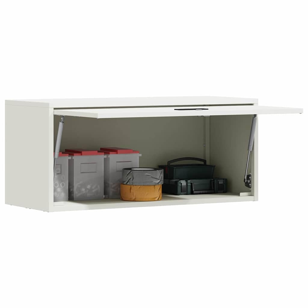 Armario de pared para garaje blanco 33 x 80 x 35 cm | Acero recubierto de polvo, bloqueable, puerta abatible, manija empotrada, montaje en pared