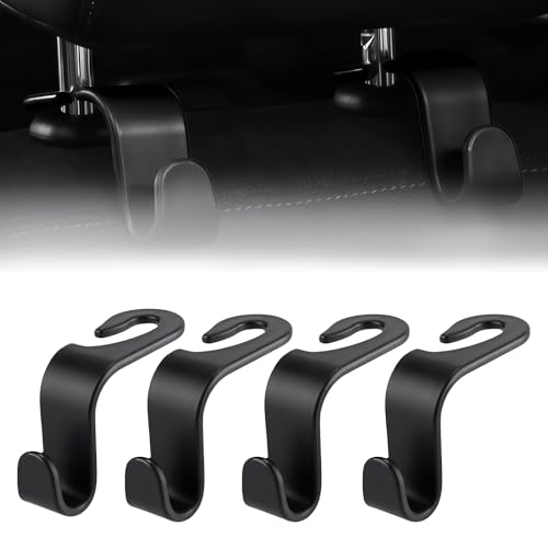 MTABCTY 4 PCS Car Headrest Hooks - 360 Rotatable Auto Back Seat Storage Organizer, Universal Vehicle Car Organization Hangers for Purses, Bags, Cloths & Water Bottles Hook Seat Accessories, Black