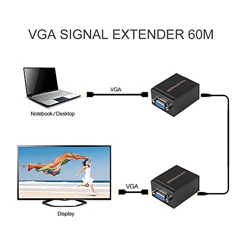 Image of VGA Extender to LAN Ethernet Adapter Amplifier VGa Extendr Over RJ45 LAN Cable Up to 60 Meter (60M VGA Extender)