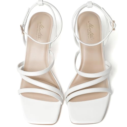 Image of Mostrin Womens Sandals Strappy Heels for Women Ankle Strap Lace Up Heels Square Open Toe Heels Tie Up Stiletto High Heeled Sandals for Prom, Party, Daily Wear