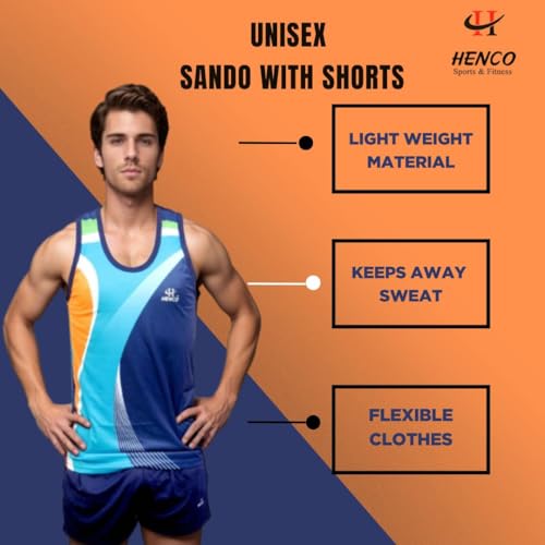 Image of HENCO Navy Blue Sublimation Athletic Sando kit (Sando & Shorts Combo) Running kit for Multi Sports, Yoga, Volleyball, Tennis,Cycling, Badminton, Gym & Fitness Inner Wear for Men /Women