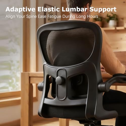 Image of AreShark Office Chair Ergonomic Desk Chairs with Adjustable Lumbar Support, High Back Breathable Mesh Chair with Wheels& Flip-up Armrests,Rolling Swivel Comfy Task Computer Chair for Home Work Gaming