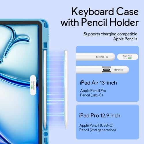 Image of YBING Keyboard Case and Mouse for iPad Air 13 Inch Series & Pro 12.9 Inch Series, 7 Colors Backlit Keyboard Cover with Pencil Holder for iPad Pro 12.9 (6th, 5th, 4th, 3rd gen), Air 13 M4 /M3 /M2 (Blue)