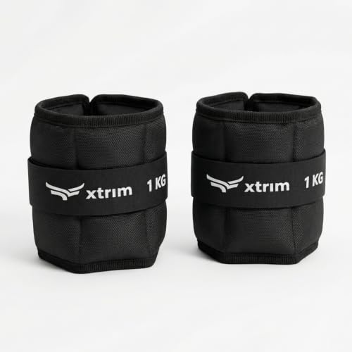 Image of Xtrim Canvas Ankle Weights For Men & Women, 1 Kg x 2, D-Ring Strap, Black | Iron Pellet Filled with Balanced Weight Distribution For Workout & Training