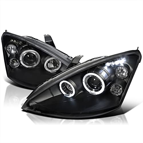 Spec-D Tuning Halo LED Projector Headlights Black Compatible with 2000-2004 Ford Focus, Left + Right Pair Headlamps Assembly