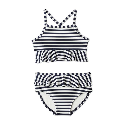 Amazon Essentials X Sofia Grainge Baby Girls Baby Girls and Toddler Two Piece Swim Suit Ivory Navy Even Stripe 4T