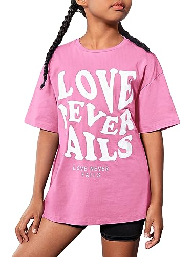 WDIRARA Girl's Letter Print Round Neck Half Sleeve T Shirt Oversized Casual Tee