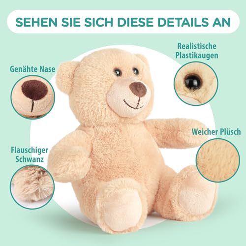 LotFancy Teddybär Plüschtier Kuscheltiere 20cm, Teddy Bär Klein Braunbär Süße Stofftier Spielzeug, Geschenke für Kinder Mädchen Freundin, Geburtstag Valentinstag, Hellbraun