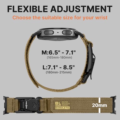 Image of Bandletic Rugged Nylon Band Compatible with Samsung Galaxy Watch 8 Band 40mm 44mm /Watch 8 Classic 46mm (2025) Men Women, No Gap Sport Strap for Galaxy Watch 8 Classic with Magnetic Fidlock V-Buckle