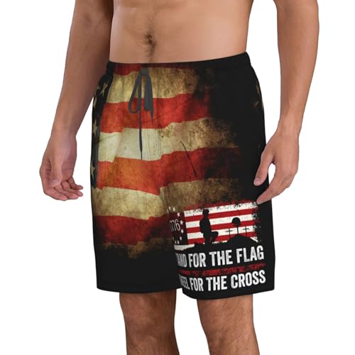Vintage Stand for The Flag Kneel for The Cross Patriotic Men's Swim Trunks3