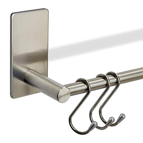 Tira de Gancho Autoadhesiva de Acero Inoxidable TALIDA con Almohadilla Adhesiva 3M (Longitud: 435 mm/Varilla Ø 12 mm) incl.3 Ganchos en S para Ganchos de Pared para Cocina y Baño de SO-TECH®