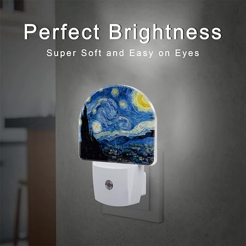 Image of Starry Night Night Light Plug into Wall, Impressionist Oil Painting Dusk to Dawn Night Light Plug in,0.5w Energy Saving Sleep Friendly NightLight for Kids Boys Girls Home Decor