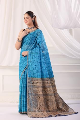 Image of TAMAIRA FASHION Mulmul Pure Cotton Saree For Woman Warli Printed |Office Wear Daily Wear Sarees For Women Without Blouse Piece(Available in 16 Colours)