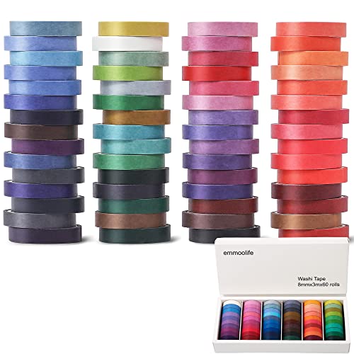 image for emmoolife 60 Rolls Washi Tape Sets 8mm Wide 10ft Long Basic Solid Colo